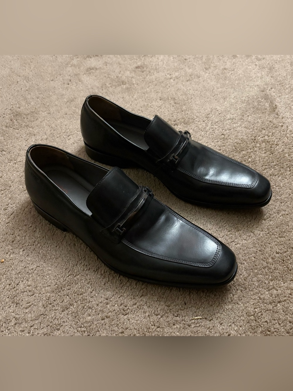 Hugo Boss Men's 9.5 Vero Cuoio Black Leather Slip On Dress Shoe Loafer Worn 2x